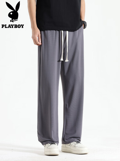 
Playboy (PLAYBOY) ice silk casual pants for men's summer thin loose straight sports pants draped wide-leg long pants trendy CK693 purple XL 130-150Jin [Jin equals 0.5 kg]