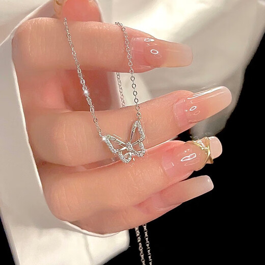 MZMZ Butterfly Platinum Necklace Women's pt950 Platinum Necklace Clavicle Chain Valentine's Day Birthday Gift for Girlfriend or Wife Light Luxury Model-Local Warehouse Tomorrow Delivery/Butterfly Necklace