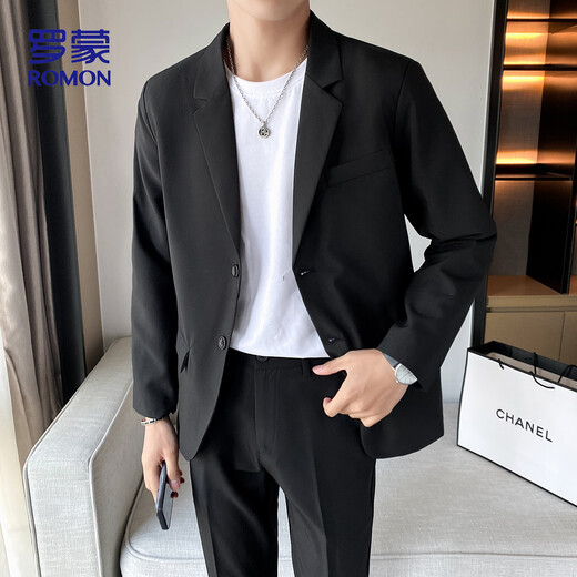 ROMON casual suit men's commuting suit easy to care versatile jacket loose professional formal wear ZHK13 black 3XL