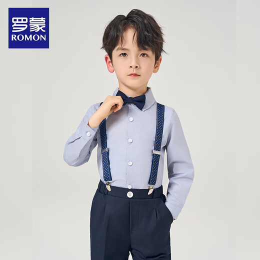 罗蒙儿童演出服套装男童花童礼服背带装钢毕业服 藏青色 150
