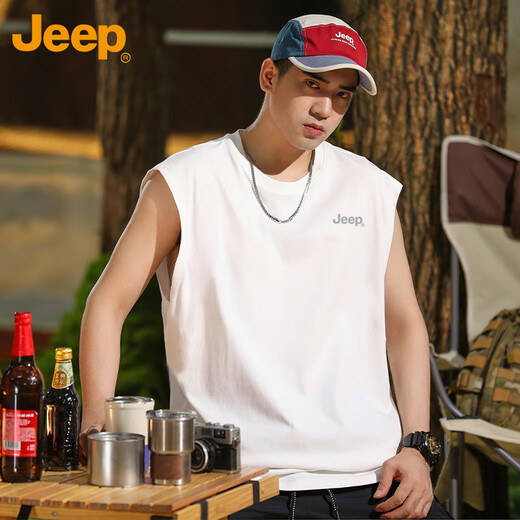 吉普（JEEP）背心男士夏季冰丝速干透气无袖百搭户外运动上衣 大白 XL