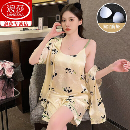 
Langsha 2025 summer new ice silk pajamas for women with high-end three-piece short-sleeved shorts trousers pajamas home clothing set B684# (short-sleeved/+shorts + trousers) 2XL (recommended 135-160Jin [Jin equals 0.5 kg])