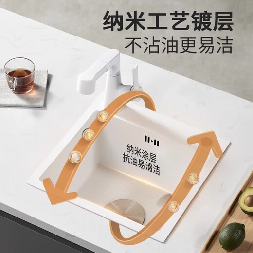 Ye Yu Cream Style Thickened White Water Bar Sink Basin Square Side Mounted Stainless Steel Small Single Slot Kitchen Washbasin White Side 32*32 No Faucet