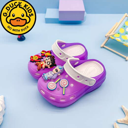 Gduck Kids para niños zapatos de agujero para niños Summer Nuevo caricatura sin deslizamiento grueso Nezha Ao Bing Bag Luminous Slippers Slippers de playa suave Azul 24 -25