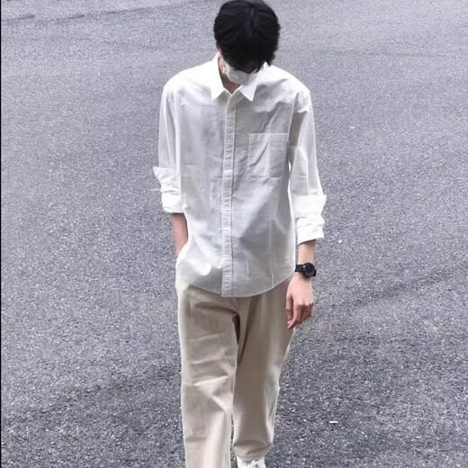 Мужская рубашка с длинными рукавами Digada на весну и осень, однотонная, свободная и универсальная, американская простая красивая повседневная рубашка-рубашка, низ топа ORH-C12, белый 2XL (размер слишком мал, рекомендуется увеличить его на один размер)