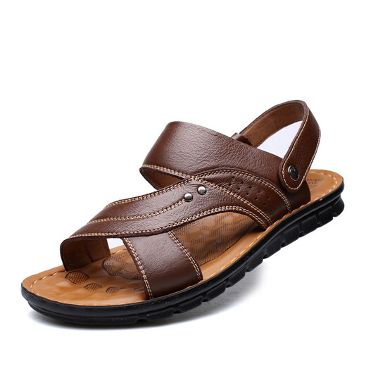 Dadong (Dusto) 2025 Sommer Neue Männer Sandalen Männer echte Leder Beachschuhe lässige Männerschuhe modische Hausschuhe 12129 Black 37