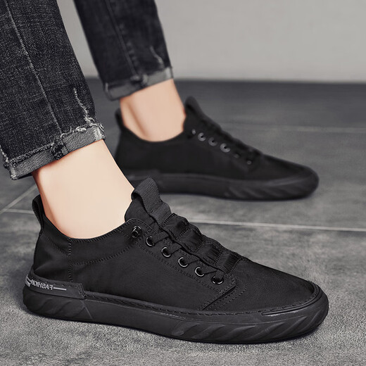Huili board shoes men's summer breathable casual shoes flying men's shoes soft sole mesh sports shoes one foot lazy driving shoes W838 black 39