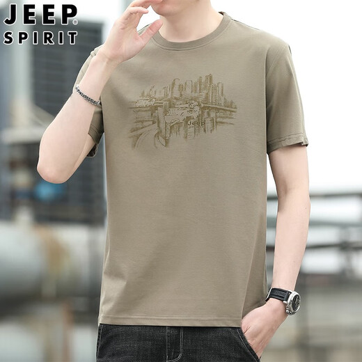 JEEP SPIRIT吉普中年爸爸休闲上衣男夏季男士短袖t恤百搭圆领短T 红色  hc=3887# 均码 m