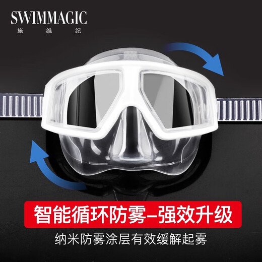 SWIMMAGIC swimming goggles, nose protection, all-in-one waterproof, anti-fog, high-definition myopia, men's and women's adult free diving swimming goggles equipment, clear white + mirror box, flat light