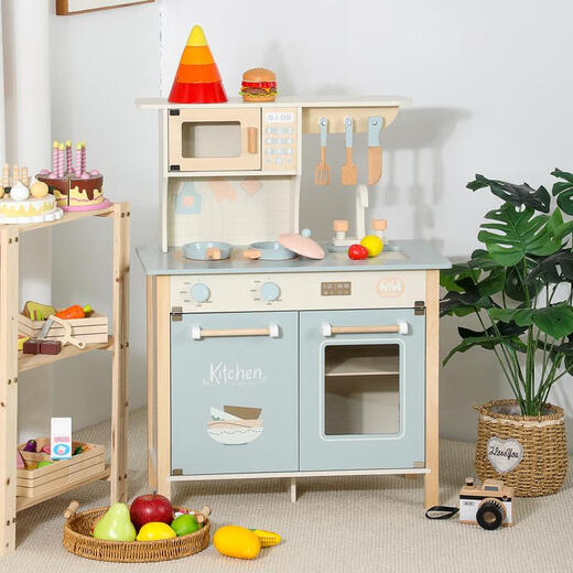 Xuanyong Kindergarten Children's House Kitchen Toys Wooden Simulation Kitchenware Refrigerator Coffee Machine Boy and Girls Birthday Gift Coffee Refrigerator Kitchen