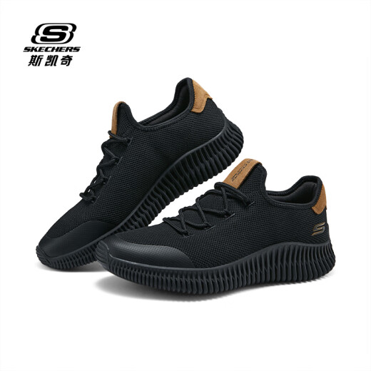 斯凯奇（Skechers）男鞋夏季透气通勤休闲鞋舒适耐磨缓震运动鞋跑步鞋 BBK黑色 41.5