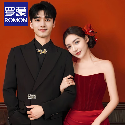 ROMON national fashion high-end handsome suit suit new Chinese tunic suit men's engagement wedding banquet small suit black jacket + pants XL (recommended 155-170 Jin Jin equals 0.5 kg)