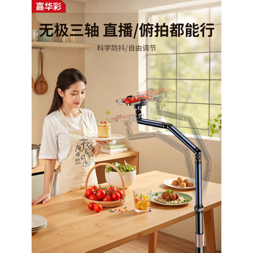JIAHUACAI live broadcast mobile phone special stand floor-standing professional overhead shooting mobile phone stand to mirror live broadcast stand with radiator multi-functional internet celebrity anchor with shooting support stand for video shooting 1.7m double arm mobile phone model