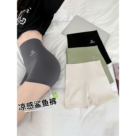 Wear yoga three-point shorts on the outside to tighten the belly and lift the buttocks to prevent exposure and safety base shark pants Black L [Recommended 100-130Jin [Jin equals 0.5 kg]]