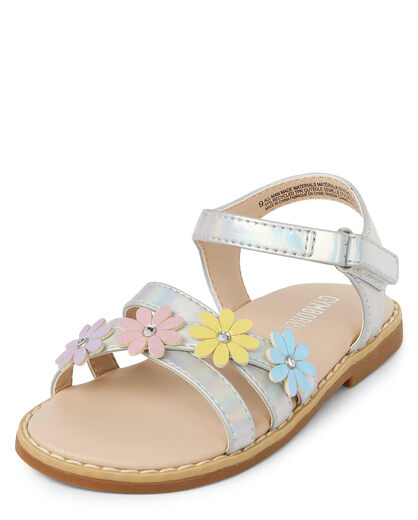 GYMBOReeGymboree Girls Toddler Flat Sandals, Silver Floral, 9 Toddlers Silver Floral 9 Toddlers