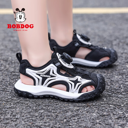 Babudou boys' head sandals summer 2025 new children's beach shoes medium-sized children's anti-slip soft sole boy sports sandals TBDK983 black 33 shoes inside length 21cm