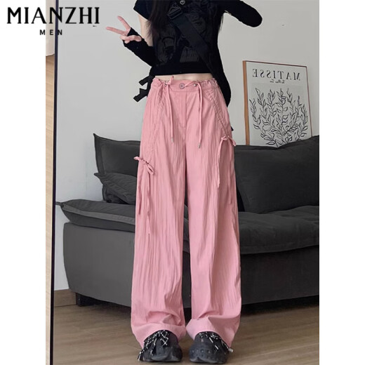 棉致美式直筒高腰冰丝工装裤子女夏季2025新款小个子蝴蝶阔腿休闲裤女 黑色【829高品质28.5】 L 100-115斤