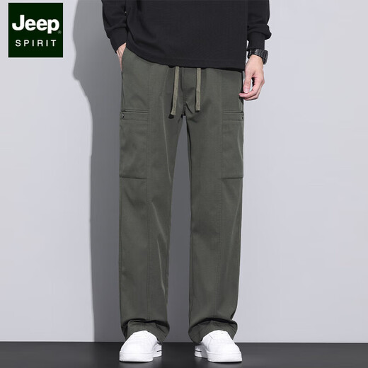 JEEP SPIRIT美式潮牌工装裤子男宽松直筒伞兵裤2025夏季薄款运动冲锋休闲长裤 9856-军绿色 M 【商家】90~110斤