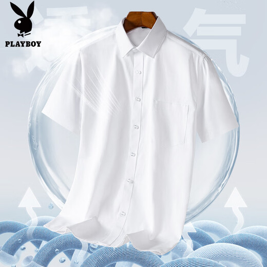花花公子（PLAYBOY）高档莫代尔男士短袖衬衫免烫商务职业正装抗皱衬衣休闲透气上衣 DX6629 38