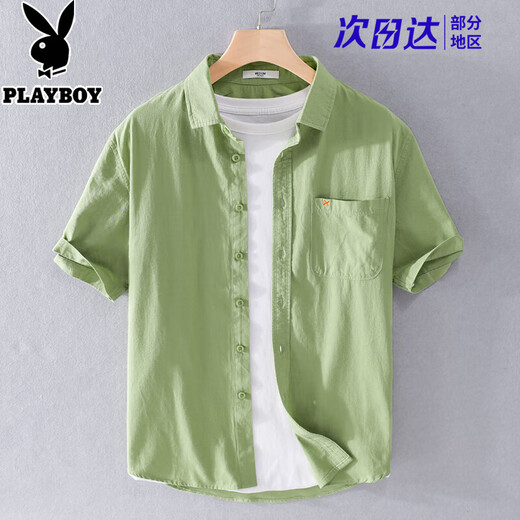 Playboy Summer Summer Manga corta Camisa de manga japonesa Pure Cotton Casco Versátil Versátil Camisa de media manga All Cotton Summer Fashion Top 315 Blue XL