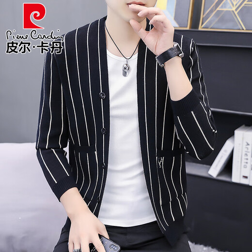 
Pierre cardin striped knitted cardigan men's 2025 spring new trend casual thin sweater jacket men's short windbreaker 6630 khaki M