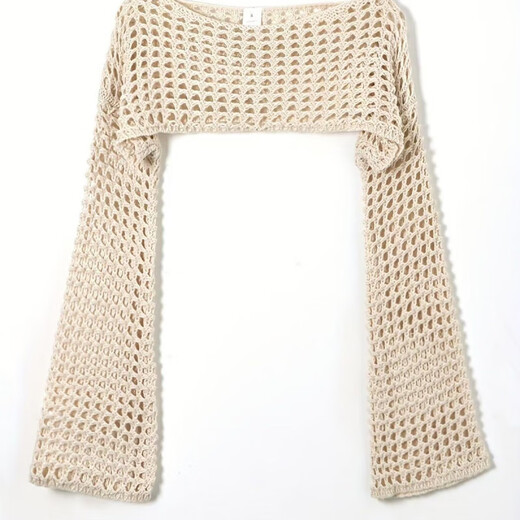 
Single Nanwei European and American cross-border women's spring top hollow sweater mesh blouse ultra-short casual and versatile sun protection sweater off white, single size