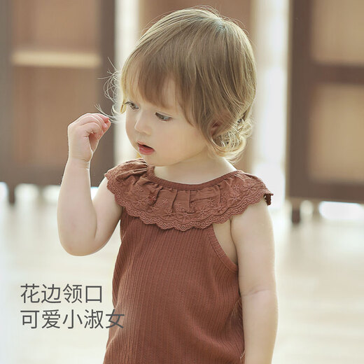 巴厘小猪女宝宝背心套装2025新款夏季薄款女孩衣服儿童吊带两件套女童夏装 百花源 100