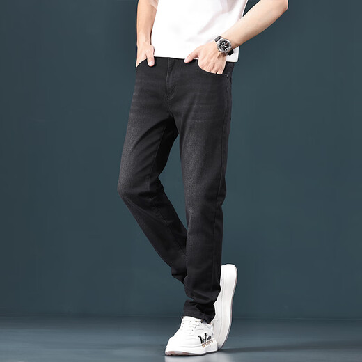 Canelin Kiskha Hong Kong Nani Grey Jeans Men's 2025 Summer Thin Slim Straight Casual Gray Stretch Pants 1048 Black Regular Size 34