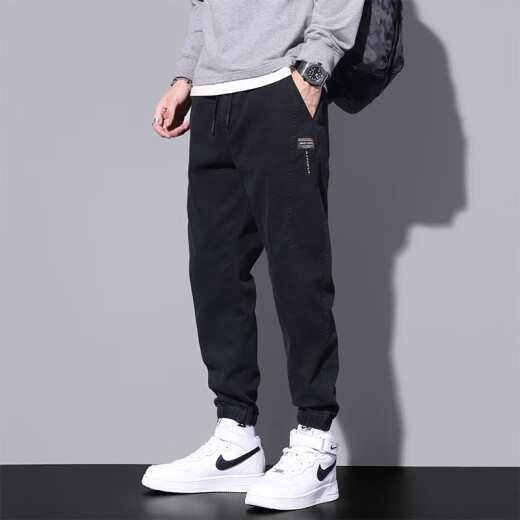 Pantalones casuales judíos El verano de los hombres, la nueva marca de moda, los pantalones de corbata sueltos de nueve puntos, pantalones deportivos, pantalones de trabajo, hombres 9859 Militar Green + 9859 Negro M