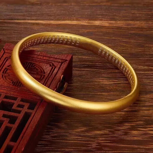 Keyou long-lasting ancient sand gold fake gold bracelet gold-plated bracelet hardware imitation jewelry gold plain circle heart sutra bracelet 8mm4550g gift box