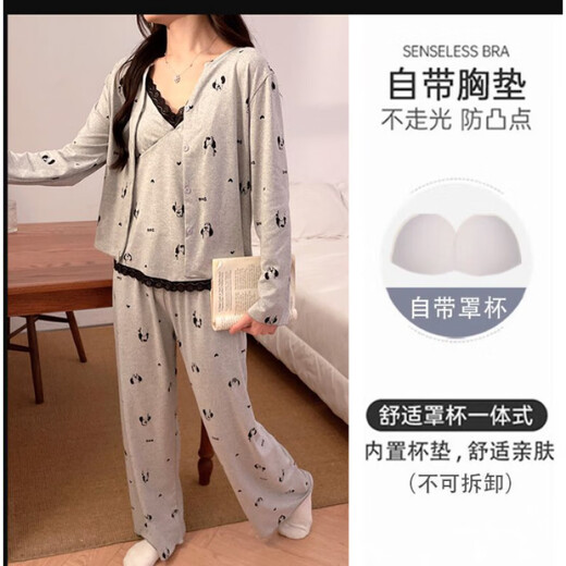 Lexi Beilu Spring V-Neck Pyjamas Frauen-Drei-teiliger Set mit Brustpaddleboard süßer Hauskleidung JHX-13803p#Gray 170 m