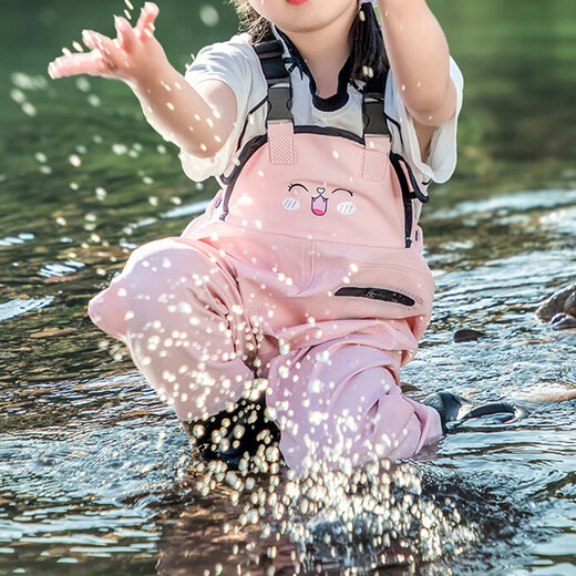 Lugeli children's waders, waterproof, sea-going equipment, kindergarten, sand play, water suit, one-piece fishing, rain pants, rain boots, children's waders, pink cat 24.5