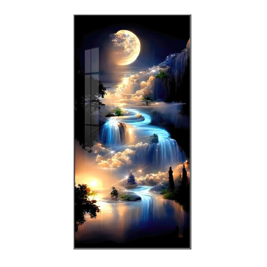 入户门玄关装饰画系夜景客厅走廊过道挂画镶钻LED发光灯画 PGB4881 40*80cm 百搭黑框（拉丝铝合金边