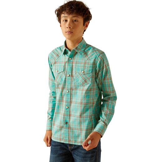 AriatARIAT Boys Hudsyn Retro Slim Shirt, Teal, XS Teal XS