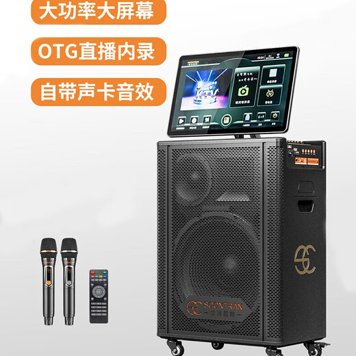 Songchuan International SA9-18 outdoor 18-inch high-power karaoke all-in-one stage performance mobile trolley speaker with screen K song Bluetooth square dance video commercial rechargeable speaker outdoor live broadcast 18-inch speaker + 23.8-inch song screen