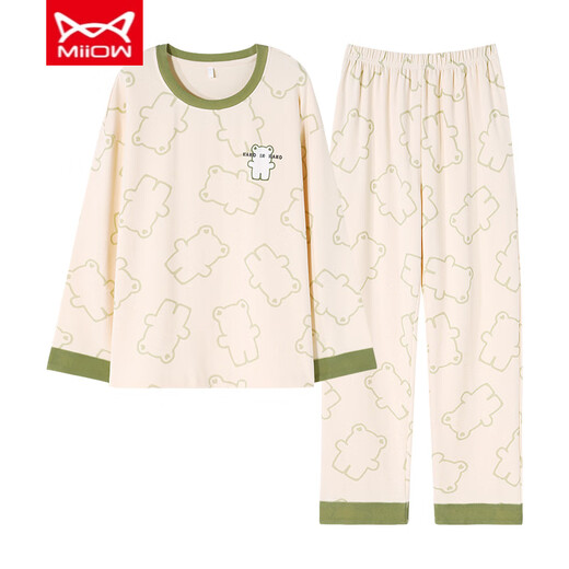 Catman Miiow Pajamas pour les femmes au printemps et en automne Les nouvelles manches longues en coton pur peuvent être portées à l'extérieur avec des vêtements de coton pure complet décontractés WZ1289 L (100-120Jin [Jin est égal à 0,5 kg]))