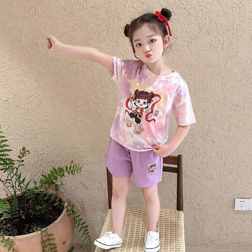 G.DUCKKIDS女童哪吒短袖套装2025夏季新款儿童夏装洋气女宝宝休闲短裤两件套 粉色【两件套】 120 【建议身高110cm左右】