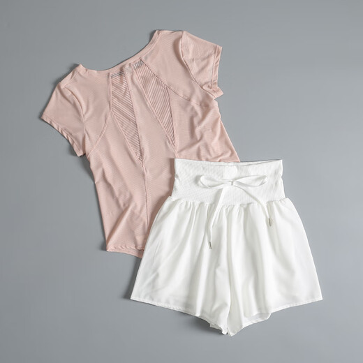 LULU Lulu women's loose casual running exercise quick-drying short-sleeved blouse breathable Pilates yoga fitness wear summer yellow + white M