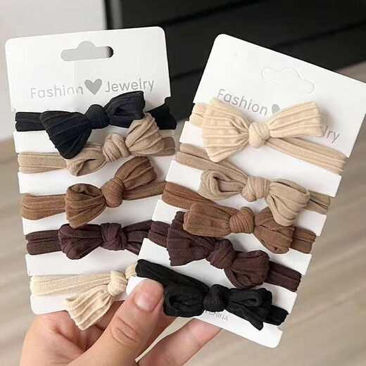 Jisenjia's preferred 10-piece set of high-end hair ropes and bow hair ties for women to tie their hair with rubber bands and high ponytails, bow hair ties, 5 pieces, black