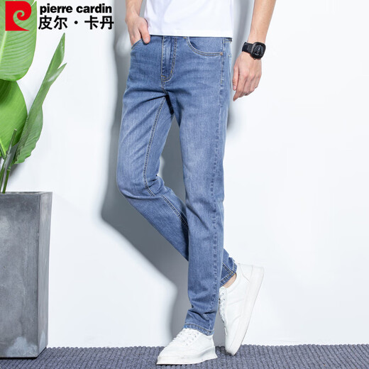 Pierre Cardin Jeans Summer de algodón para hombres elásticos transpirables delgados Slim Slim Relectivo pantalones Azul Tamaño 34