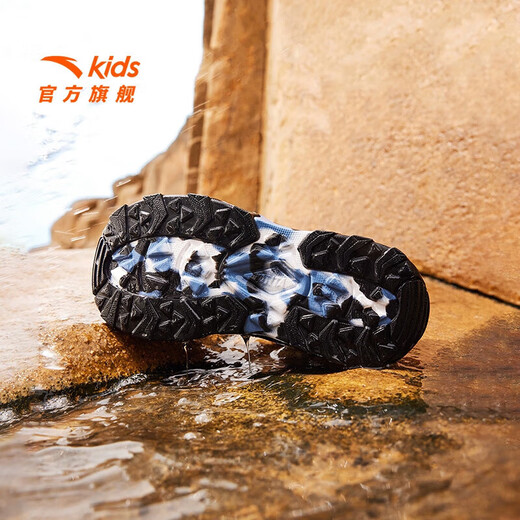 ANTA Children's Sandals Men's Big Children's Shoes 2025 Summer New Arrival Knob Buckle Outdoor Baotou Anti-Slip Beach Shoes Dusty Blue/Black-1 34