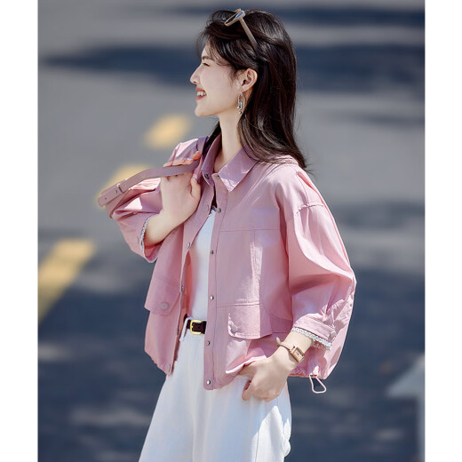 尚静休闲外套女夏季新款女装通勤百搭翻领时尚轻薄舒适遮阳短外套女