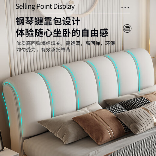 Suizhi government subsidized leather bed 2025 new style light luxury cream style high-end atmosphere master bedroom double bed soft cover wedding bed single bed newly upgraded silent bed board 1.5m*2.0m frame structure color optional