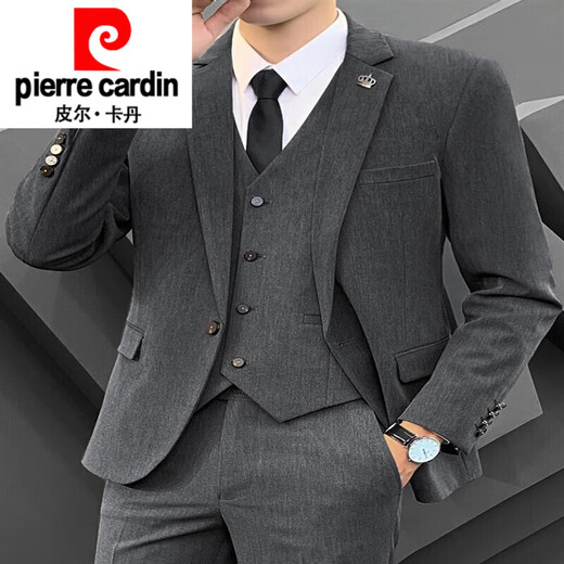Pierre Cardin (Pierre Cardin) Casual Small Blazer Men's Suit Suit Spring Wedding Professional Dress Fit and Handsome Three-piece New Product 9825 Black Suit L 110-120Jin Jin equals 0.5 kg