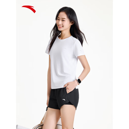 安踏（ANTA）运动套装女2025新款夏季冰丝透气健身跑步女士瑜伽短袖短裤两件套 雪花白 （吸湿排汗） L/170