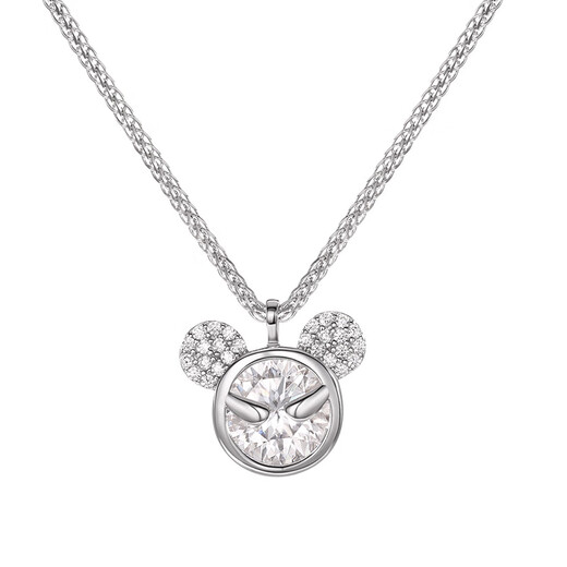 
DRJEFUNs925 Sterling Silver Necklace for Women's Versatile Mickey Mosanite Necklace Fashion Cartoon Necklace Exquisite Collarbone Chain Pendant MS-1591B-Sterling Silver 925 Silver