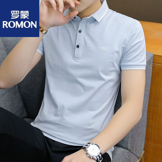 
ROMON (ROMON) versatile ice silk short-sleeved T-shirt for men's summer Korean style trend polo. shirt lapel clothes men's half-sleeved pure cotton t-shirt DG-1301 black M 90-105Jin [Jin equals 0.5 kg]