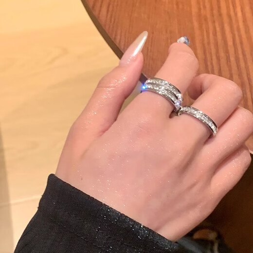 Platinum Ring Ring Gypsophila Ring Women's Niche Design Couple Ring Plain Circle Full Diamond Ring Women's Light Luxury Tail Ring Ring Gypsophila Ring Silver Two-piece Set