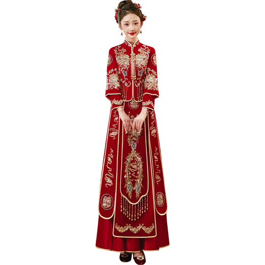 Youzhao XiUhe Hochzeit Braut 2025 Chinesische Hochzeitskleid Hochzeit Toast Hochzeit Kleidung Kleine Hochzeitskleidung Frauen Home Hochzeit Kleidung Hochzeit Kleidung Velvet (New Crown Tiara) Perle Stickerei s
