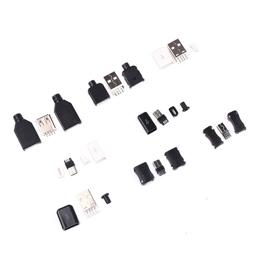 Zejie USB plug and socket three-piece set snap-on wire-type female connector MICRO four-piece set Mini interface Type-c wire-welding MINI three-piece set (5 sets)